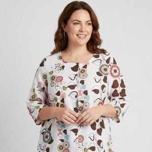 Hot Cotton Marc Ware Floral Botanical Print Plus Size 1X Linen Cotton Button Up